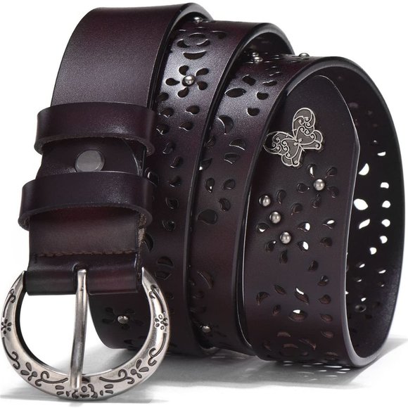 New Real Thick Cut Leather Womens Adjustable Sizeable Western Style Belts - Picture 1 of 5